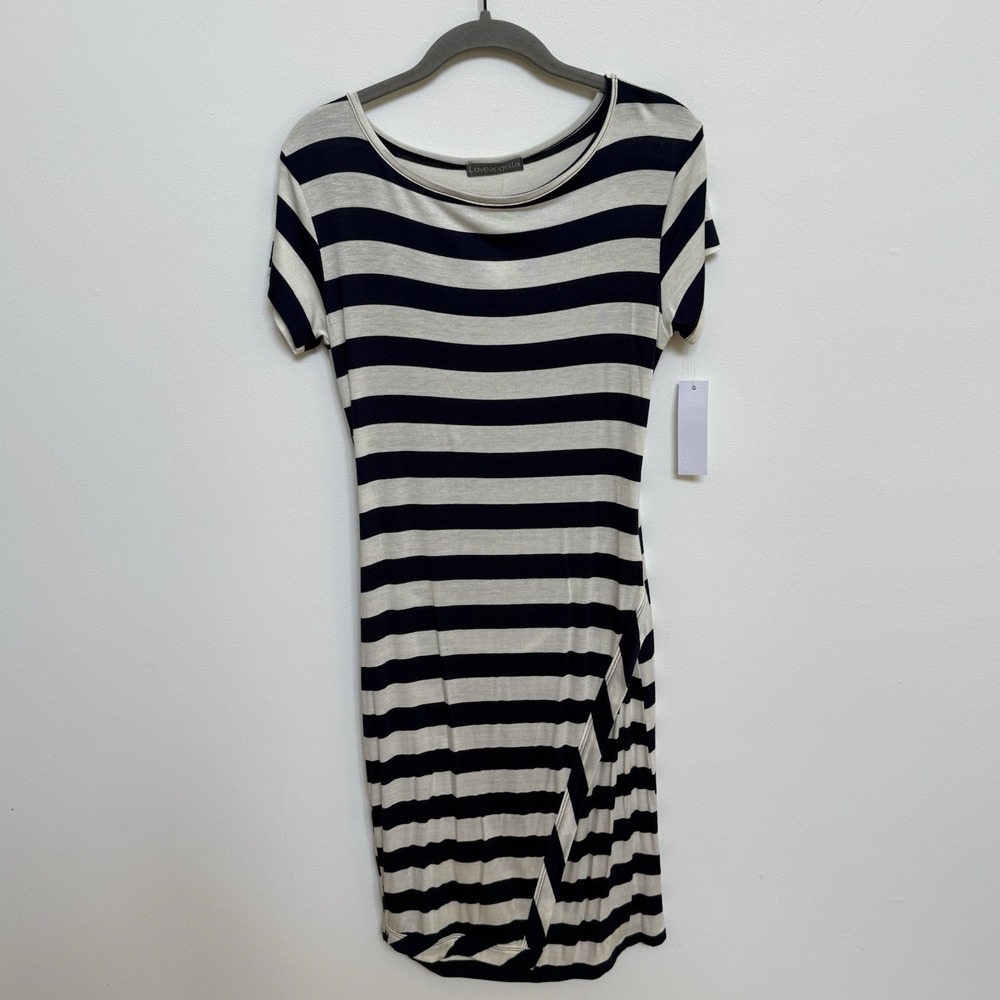 LoveAppella Blue White Stripe Nautical‎ T-Shirt Dress Medium